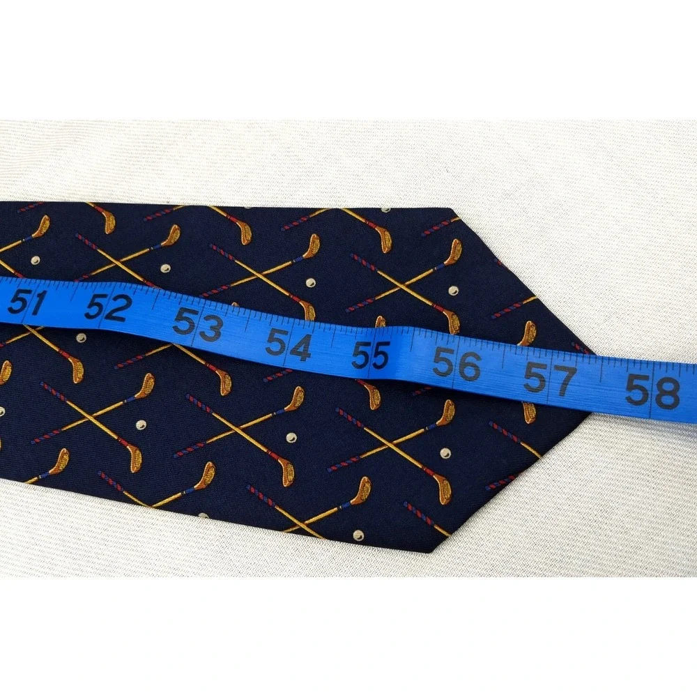 Polo Ralph Lauren 100% Silk Tie Handmade‎ Navy & Tan Golf Clubs Ball USA Vintage
